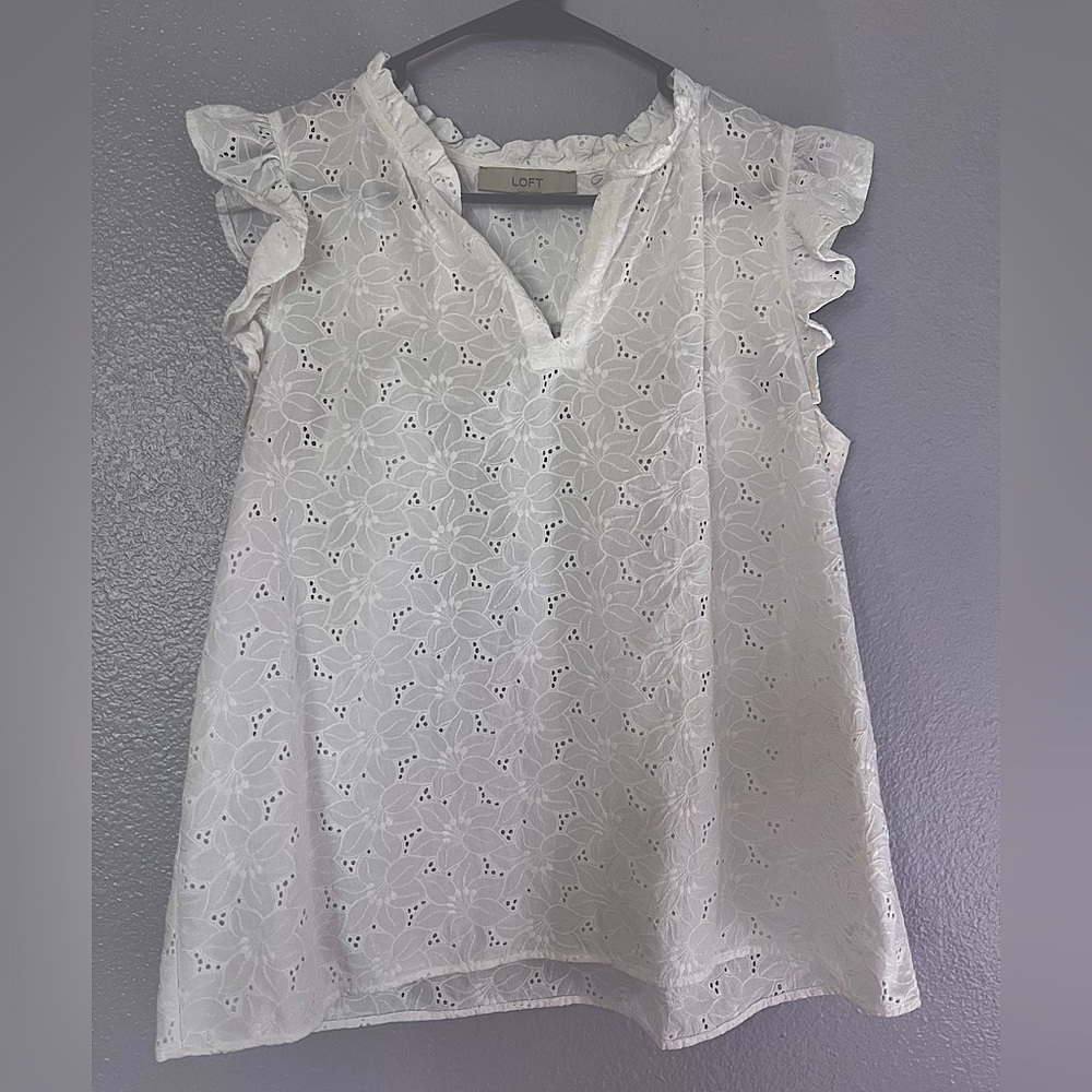 LOFT white eyelet blouse